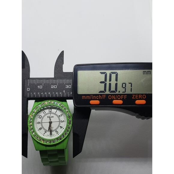 Eikon women\'s watch. Bright green watch with jeweled bevel. Bangle style band main image 6